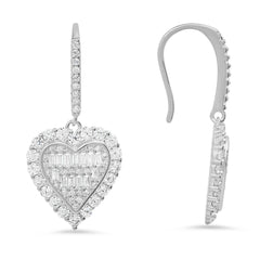 Radiant Sterling Silver Baguette Halo Fishhook Earrings