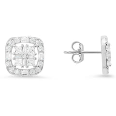 Dazzling Multi-Cut Halo Sterling Silver Stud Earrings