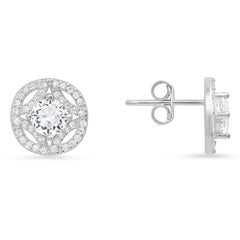 Timeless Elegance: Sterling Silver Vintage Halo Stud Earrings