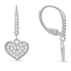 Sweetly Romantic: Sterling Silver Dangling Heart CZ Leverback Earrings