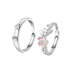 Heartbeat Cherry Blossom Couple Rings
