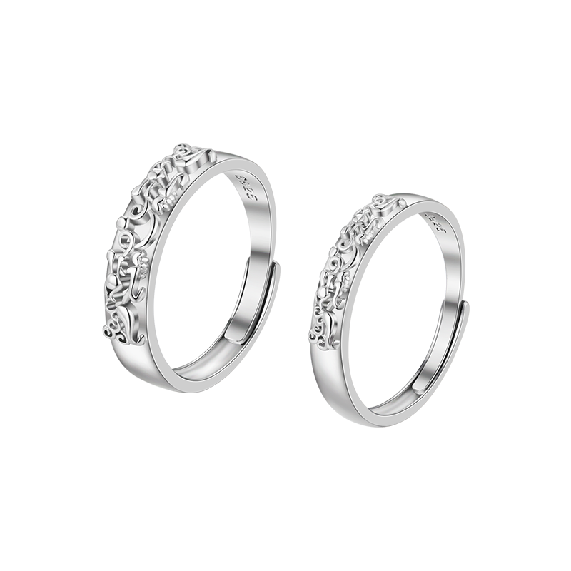 Intertwined Lovers Silver Adjustable Ring Set