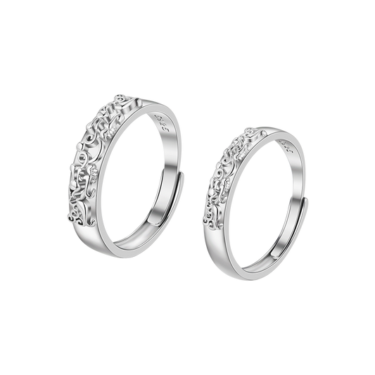Intertwined Lovers Silver Adjustable Ring Set