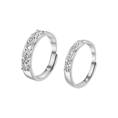 Intertwined Lovers Silver Adjustable Ring Set