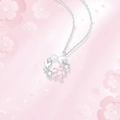 Sparkling Pink Flower Necklace with Pearl in Sterling Silver