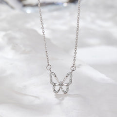 Fluttering Enchantment: Sterling Silver Butterfly Necklace with Cubic Zirconia