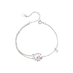 Lunar Love: Sterling Silver Moon and Heart Bracelet (15.5cm + 4cm extender)