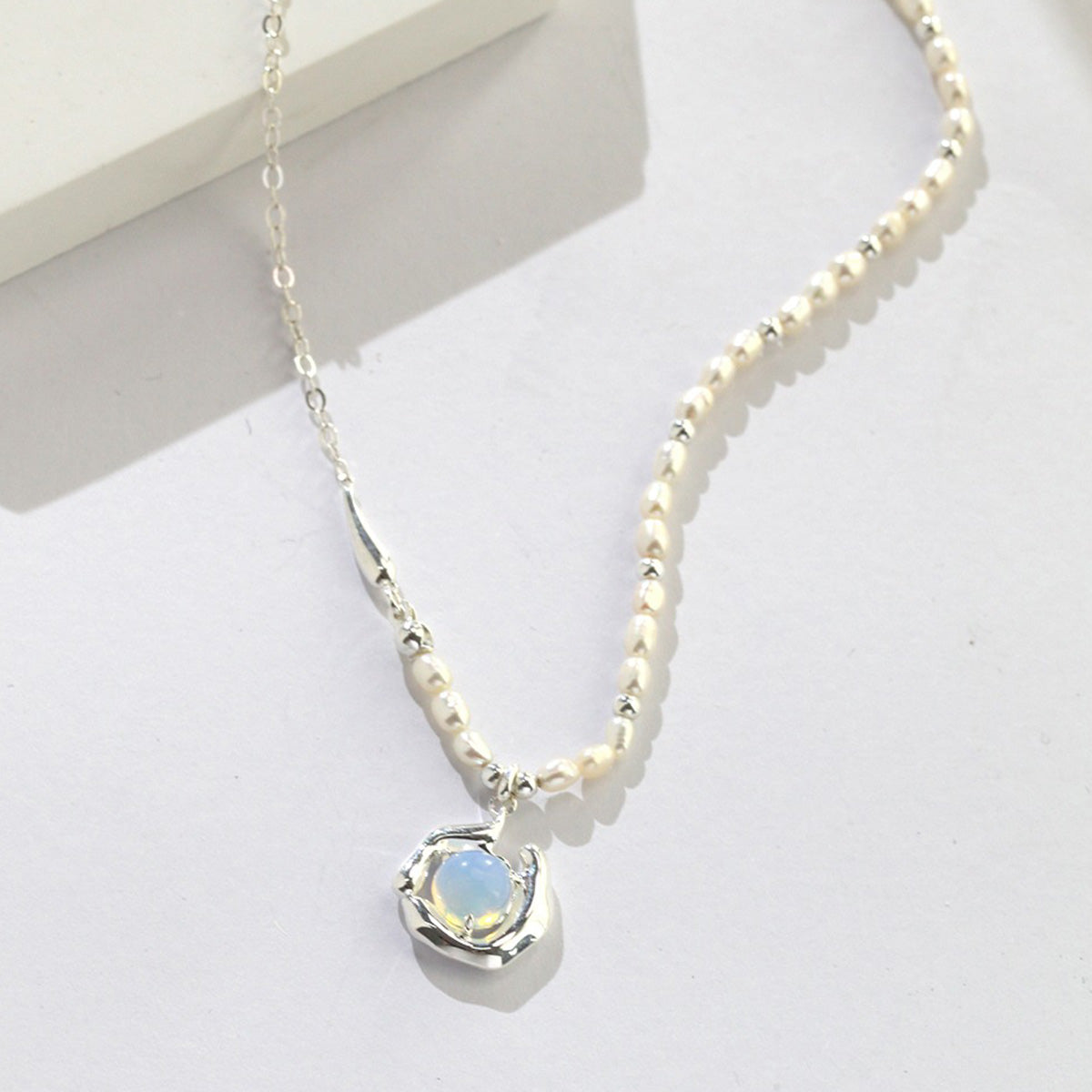925 Silver Transparent Deep Blue Larimar Pearl Necklace