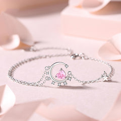 Lunar Love: Sterling Silver Moon and Heart Bracelet (15.5cm + 4cm extender)