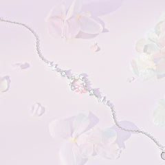 Delicate Pearl and Cubic Zirconia Flower Butterfly Charm Bracelet in Sterling Silver