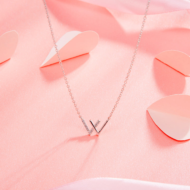 W Pendant Necklace in 925 Sterling Silver