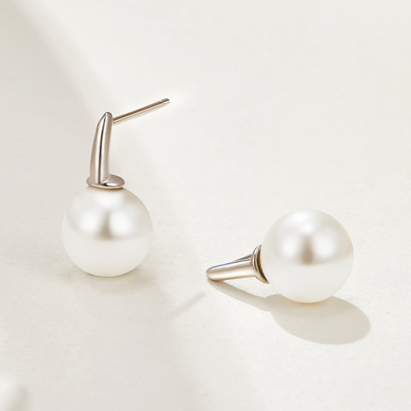 Luminous Pearl Stud Earrings in Sterling Silver