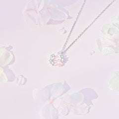 Sparkling Pink Flower Necklace with Pearl in Sterling Silver