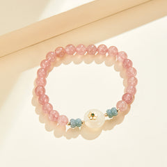 Berry Delight: Strawberry Quartz and Jade Chip Bracelet (Adjustable)