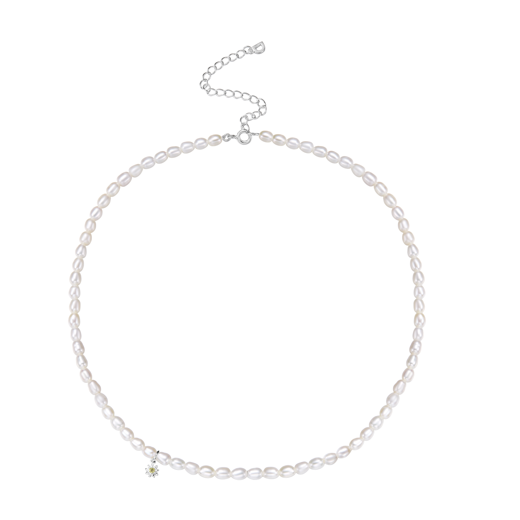 Freshwater Pearl Necklace with Daisy Pendant