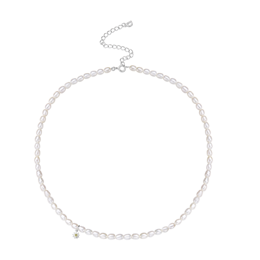 Freshwater Pearl Necklace with Daisy Pendant