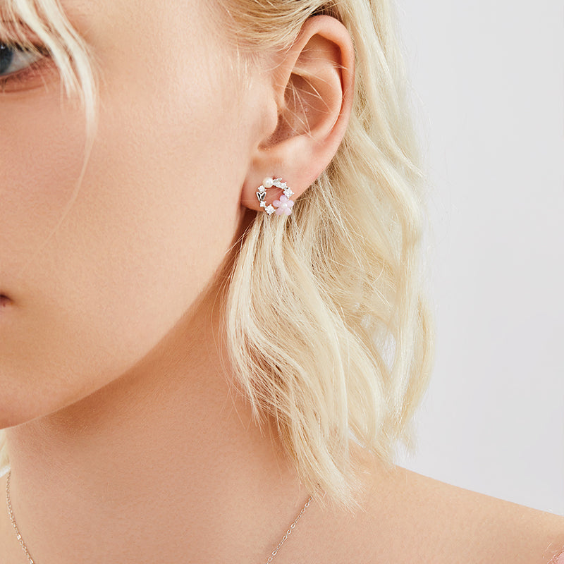 Delicate Flower and Pearl Earrings in Sterling Silver