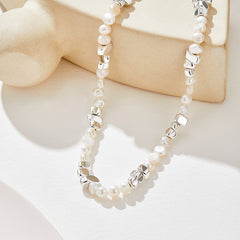 Delicate Brilliance: Freshwater Pearl Necklace on Silver-Plated Chain