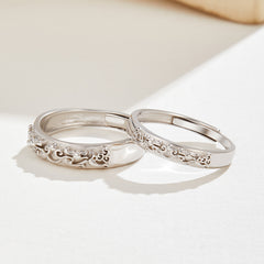 Intertwined Lovers Silver Adjustable Ring Set