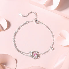 Lunar Love: Sterling Silver Moon and Heart Bracelet (15.5cm + 4cm extender)