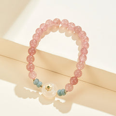 Berry Delight: Strawberry Quartz and Jade Chip Bracelet (Adjustable)
