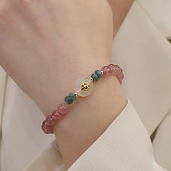 Berry Delight: Strawberry Quartz and Jade Chip Bracelet (Adjustable)
