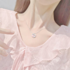 Sparkling Pink Flower Necklace with Pearl in Sterling Silver