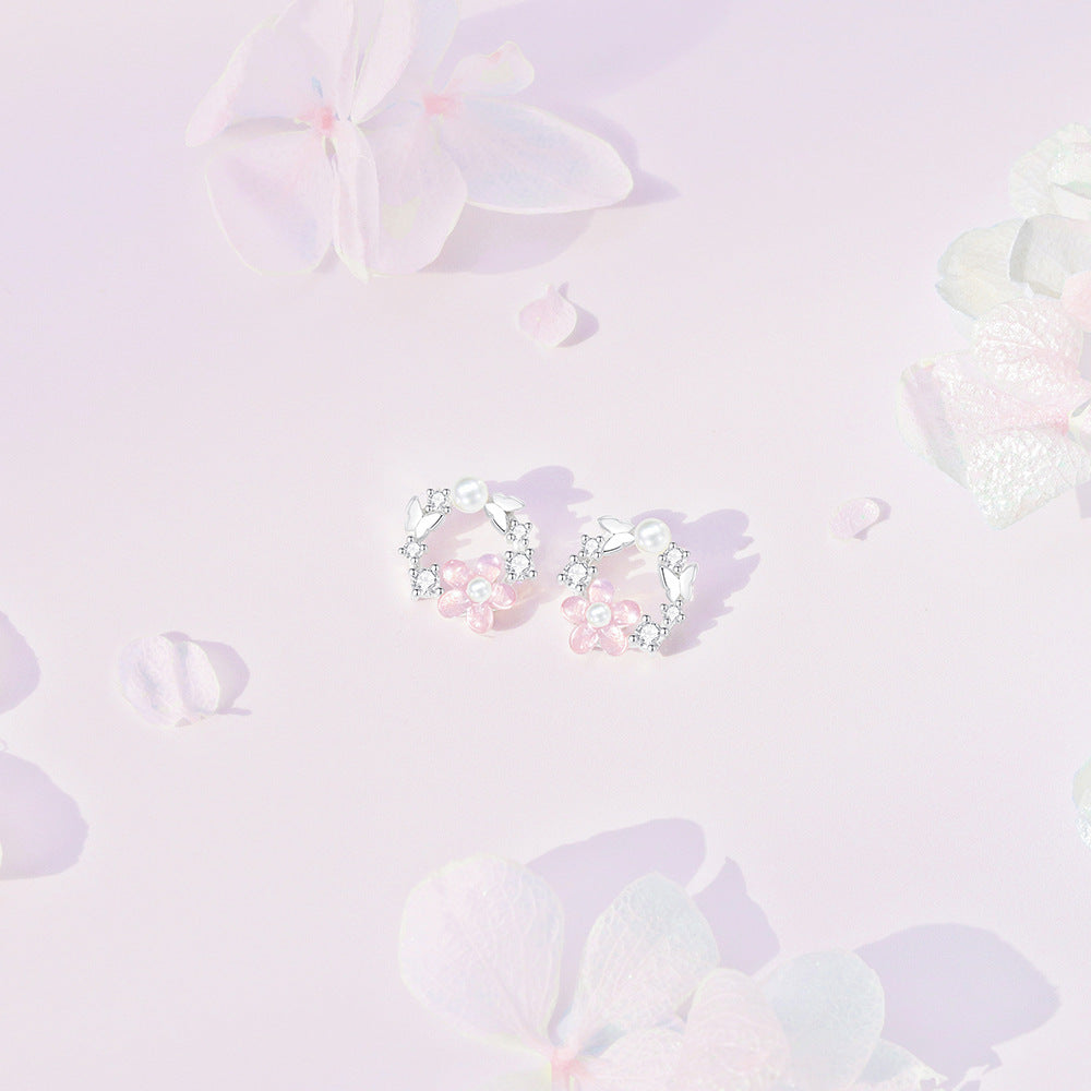 Delicate Flower and Pearl Earrings in Sterling Silver