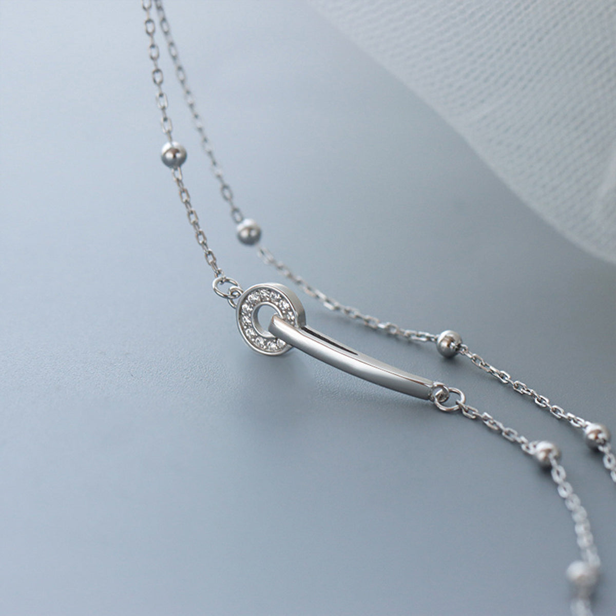 Adjustable Silver Bracelet with Cubic Zirconia