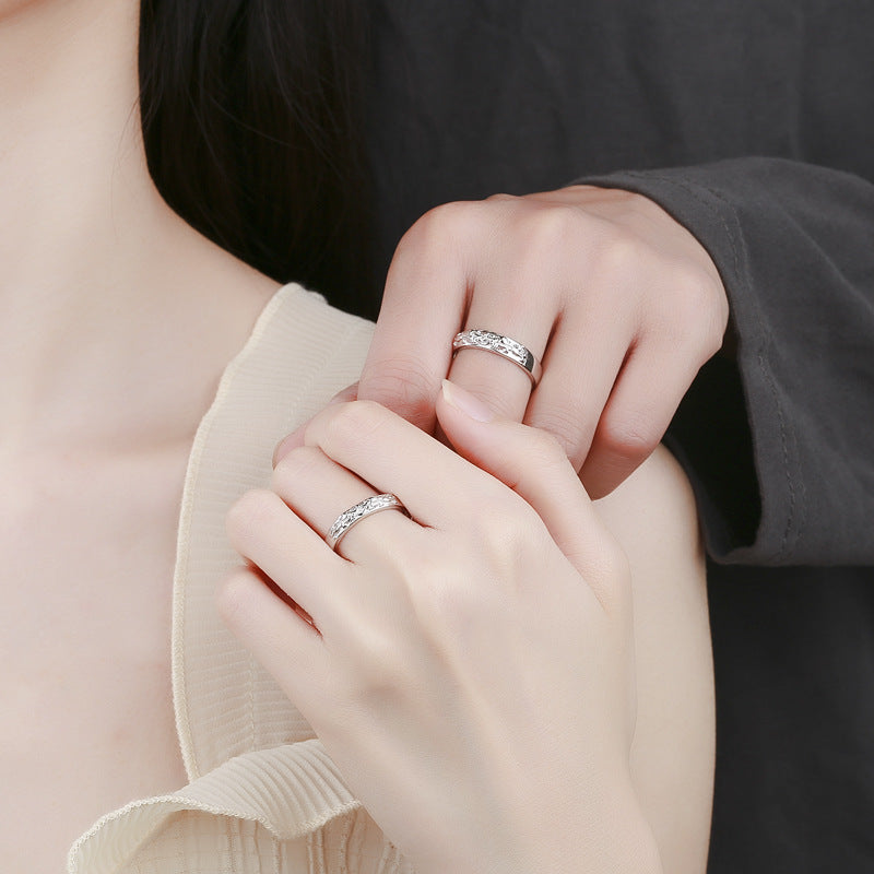 Intertwined Lovers Silver Adjustable Ring Set