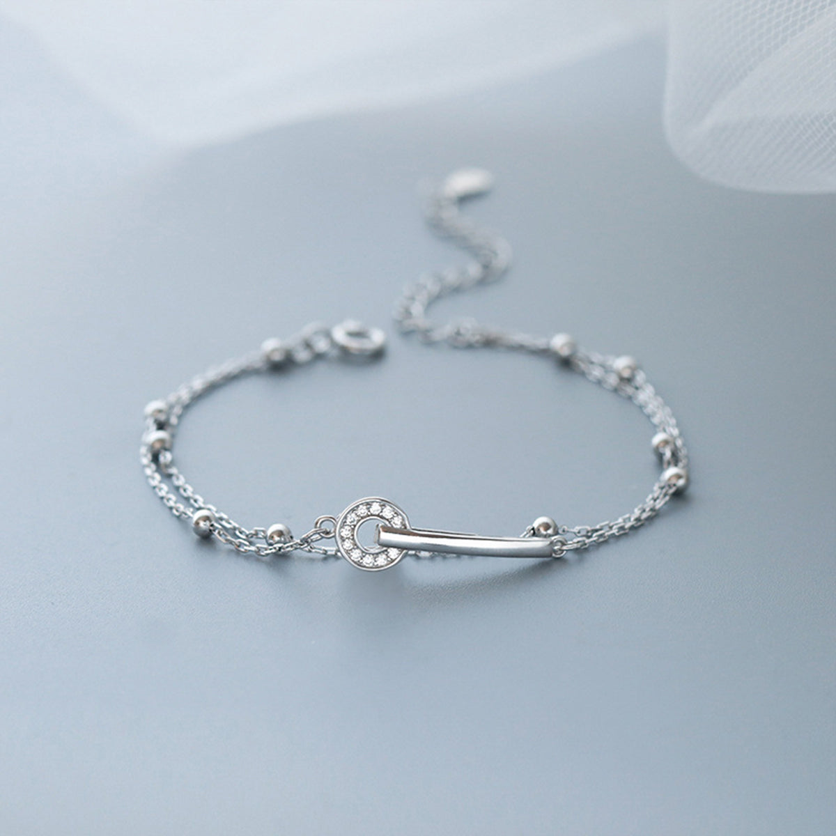 Adjustable Silver Bracelet with Cubic Zirconia