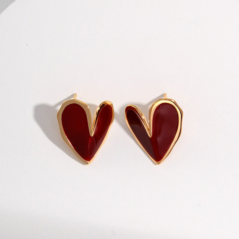 Red Heart Stud Earrings