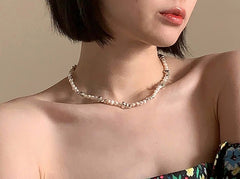 Delicate Brilliance: Freshwater Pearl Necklace on Silver-Plated Chain