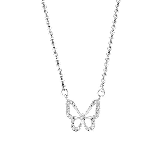 Fluttering Enchantment: Sterling Silver Butterfly Necklace with Cubic Zirconia