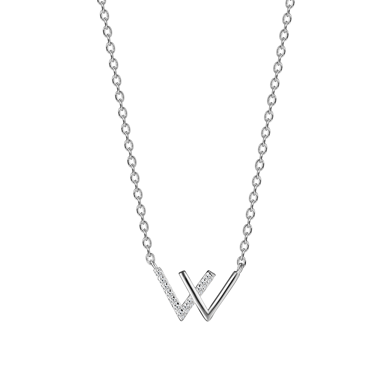 W Pendant Necklace in 925 Sterling Silver