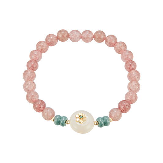 Berry Delight: Strawberry Quartz and Jade Chip Bracelet (Adjustable)