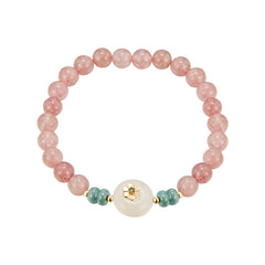 Berry Delight: Strawberry Quartz and Jade Chip Bracelet (Adjustable)
