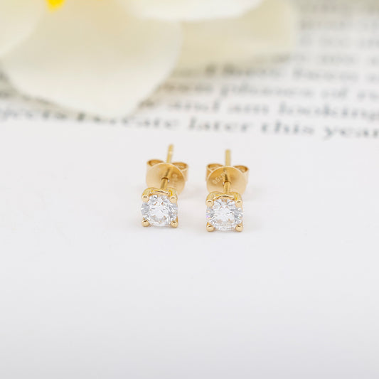 18K Yellow Gold Stud Earrings with Lab-Created Diamond