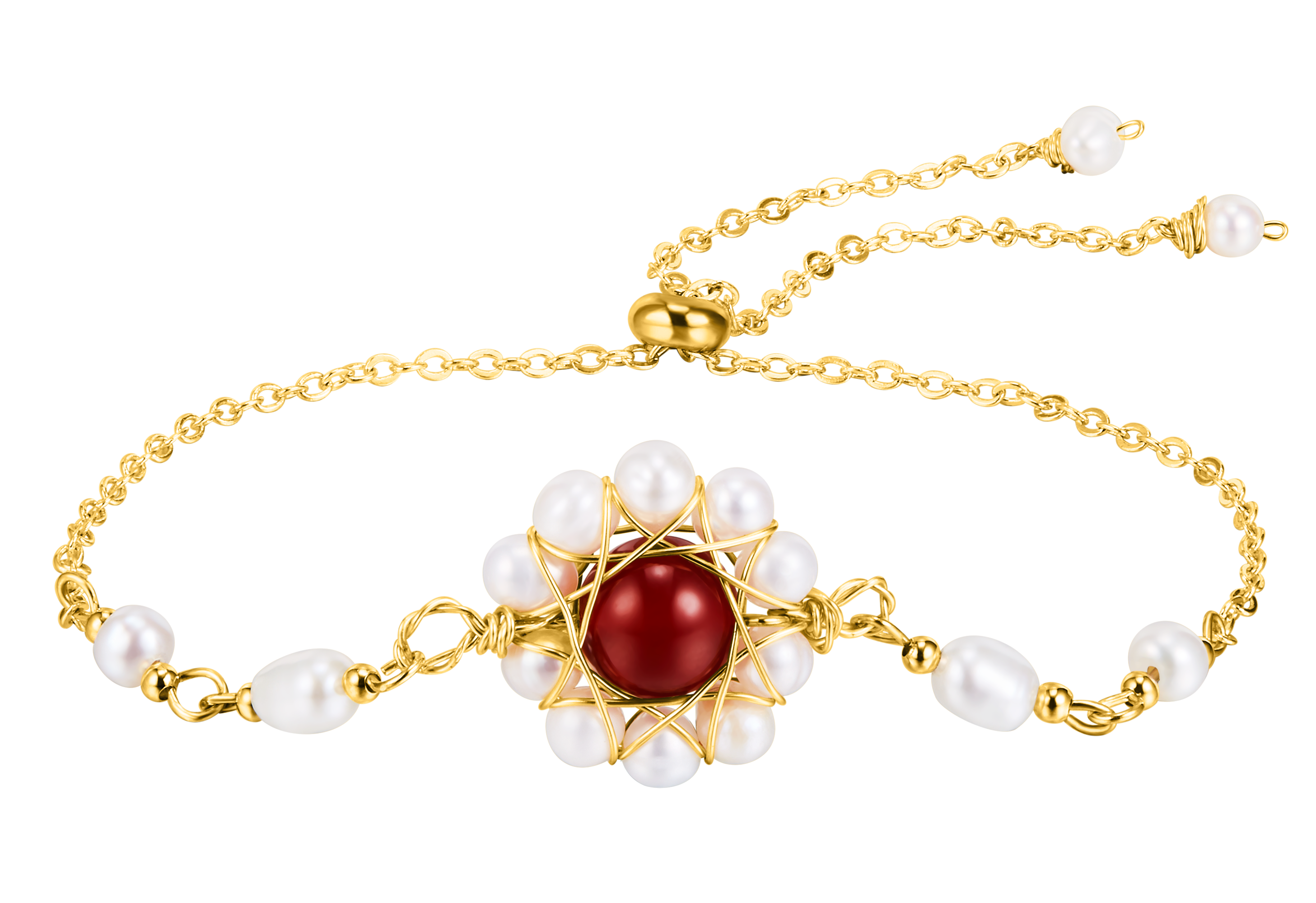 14K Gold Plated Red Agate Freshwater Pearl Bracelet