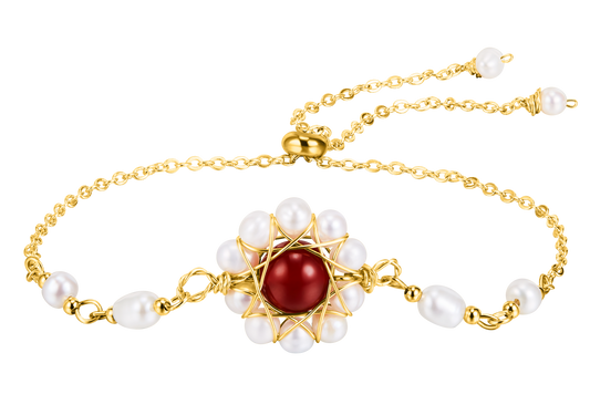 14K Gold Plated Red Agate Freshwater Pearl Bracelet