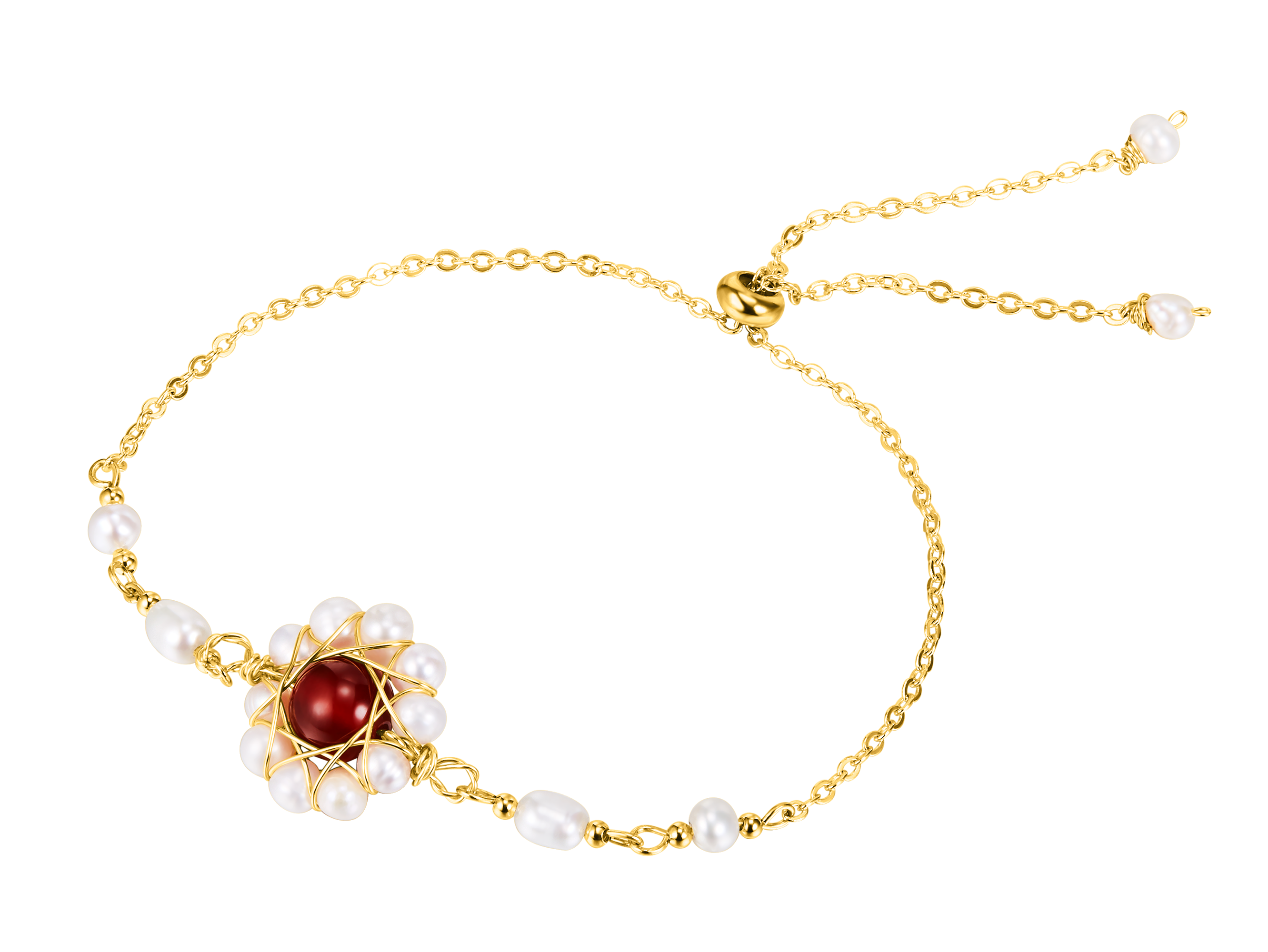 14K Gold Plated Red Agate Freshwater Pearl Bracelet