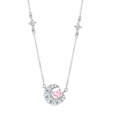 Lunar Love: Sterling Silver Crescent Moon and Heart Necklace
