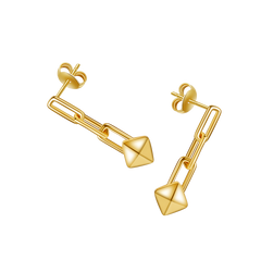 Geometric Edge: 18K Gold-Plated Rivet Chain Dangle Earrings