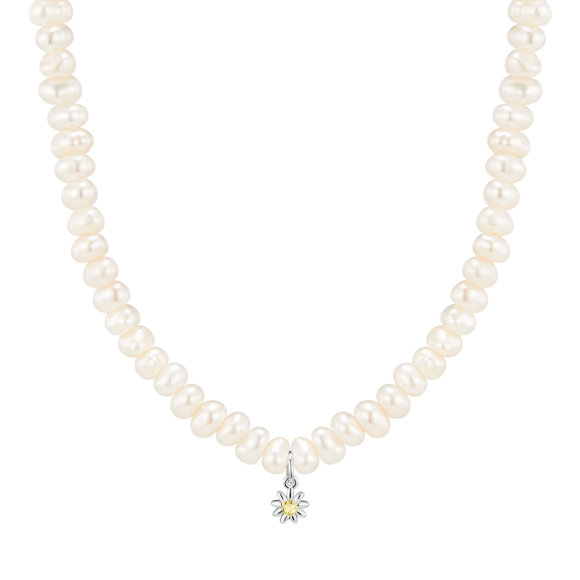 Freshwater Pearl (Flat) Necklace with Daisy Pendant
