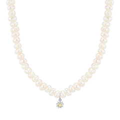 Freshwater Pearl (Flat) Necklace with Daisy Pendant