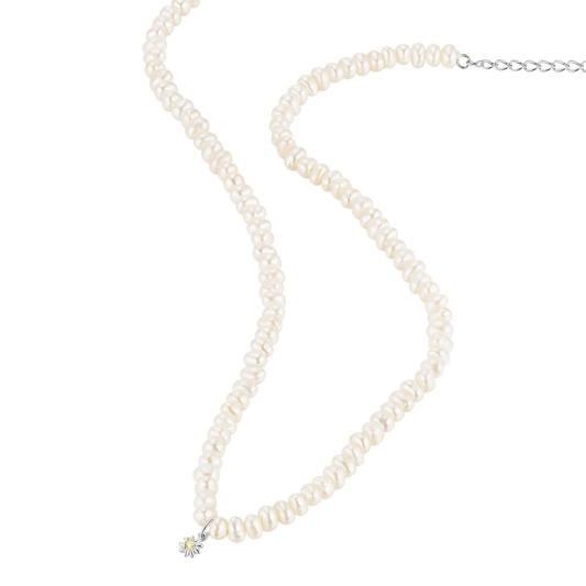 Freshwater Pearl (Flat) Necklace with Daisy Pendant