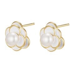 Luminous Freshwater Pearl Stud Earrings with Delicate Silver Accents