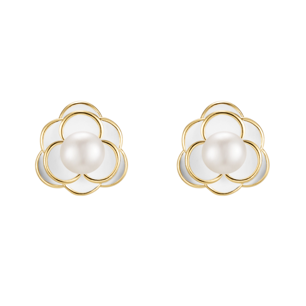 Luminous Freshwater Pearl Stud Earrings with Delicate Silver Accents