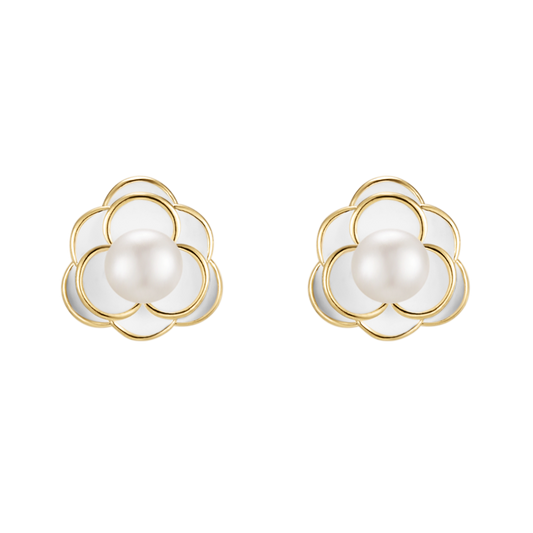 Luminous Freshwater Pearl Stud Earrings with Delicate Silver Accents