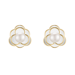 Luminous Freshwater Pearl Stud Earrings with Delicate Silver Accents